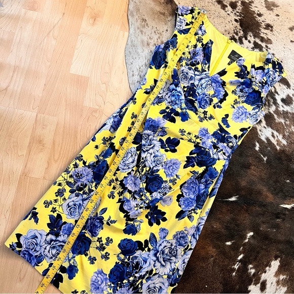 ADRIANNA PAPPEL Yellow Blue Floral Midi Cocktail Dress Size 8‎ - Picture 8 of 9